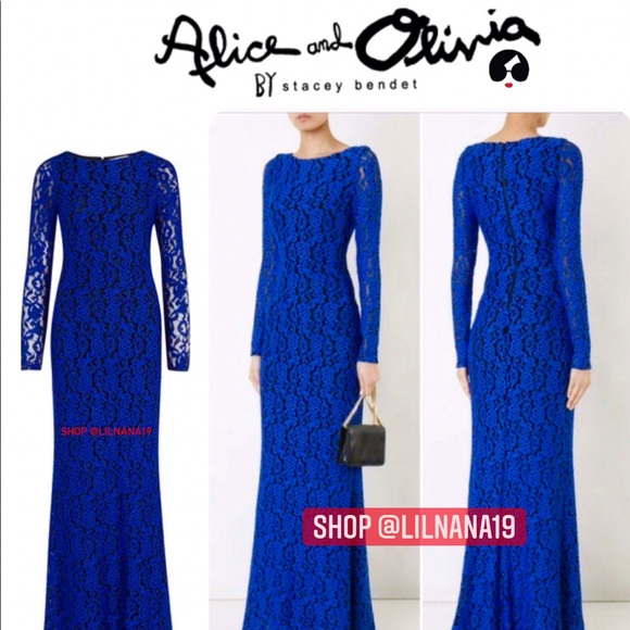🆕🏷 ALICE + OLIVIA  Lace Long Maxi Dress Gown Sz4 - Picture 5 of 5
